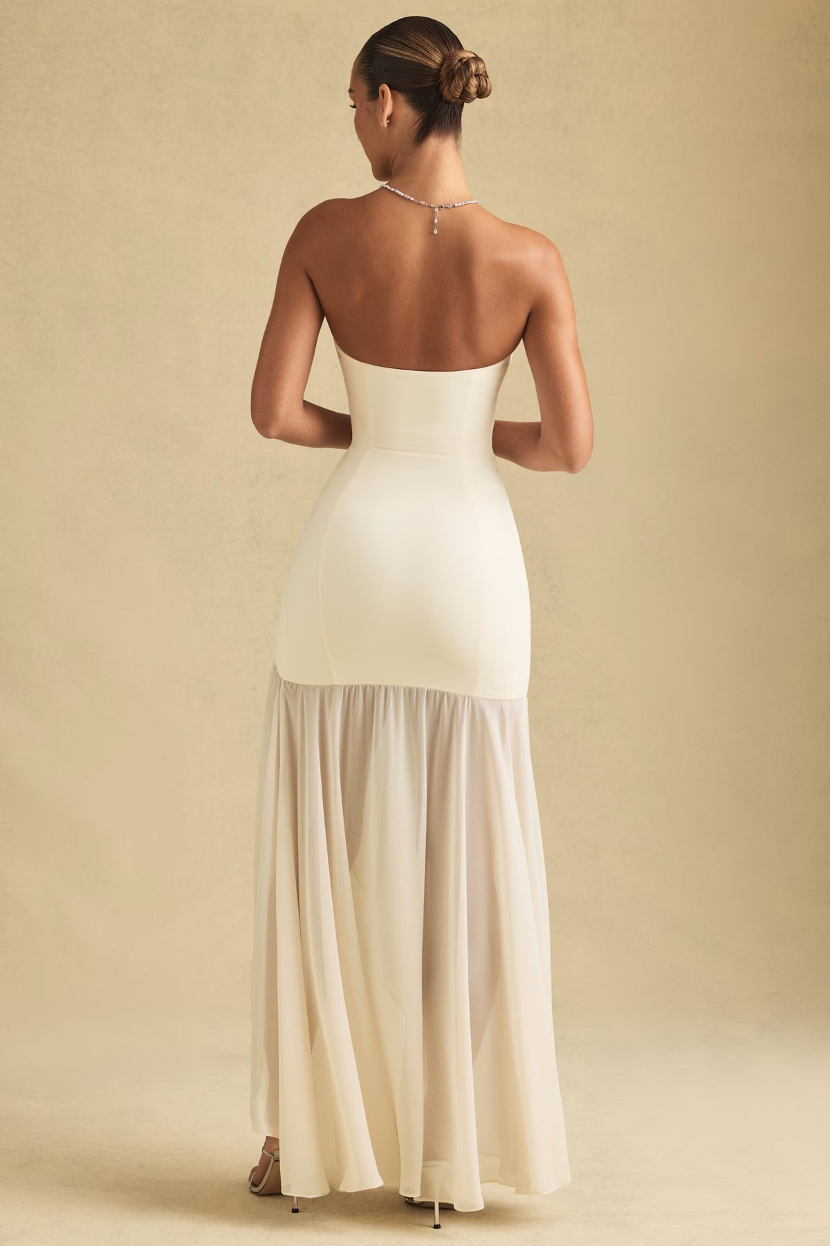 Asymmetric Strapless Fishtail Maxi Dress in Ivory