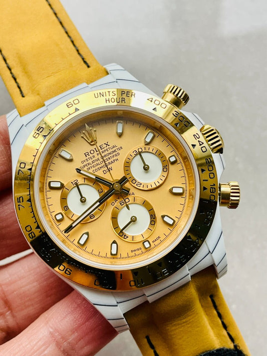DIWF Factory 1:1 Rolex Daytona DIW White Carbon/YG Best Edition Gold Dial A7750