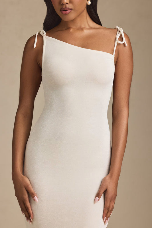 Textured Jersey Backless Maxi Dress in Ivory