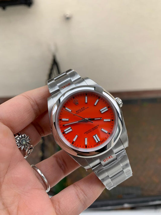 EW FACTORY 1:1 Rolex OYSTER PERPETUAL CORAL RED DIAL 41MM Asian A3230