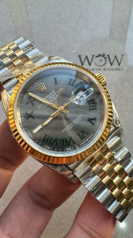 VSF Factory 1:1 Rolex datejust 36mm Wimbledon gold Best Edition 904L Wimbledon Steel Gray Dial Green Roman VR3235VSF