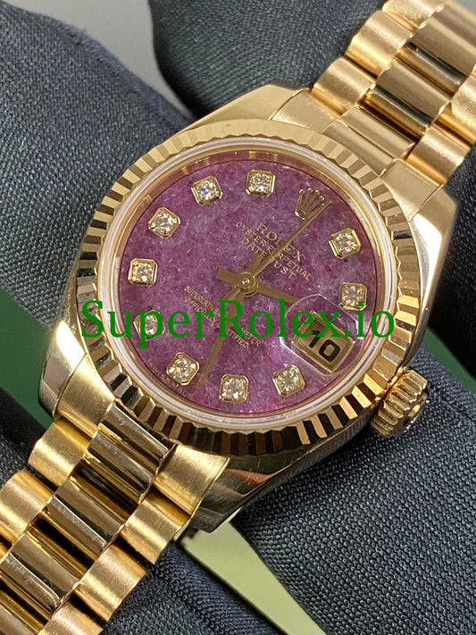 Rolex Lady-Datejust 26 Yellow Gold Rubelite Diamond Dial Ref.179178