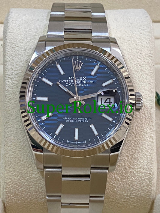 Rolex Datejust 36 Stainless Steel Bright Blue Fluted-Motif Dial Ref.126234