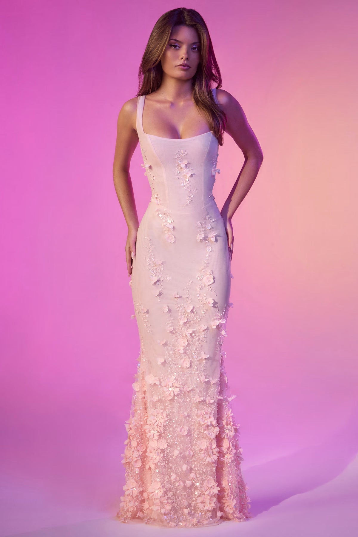 Embellished Fishtail Corset Gown in Pink