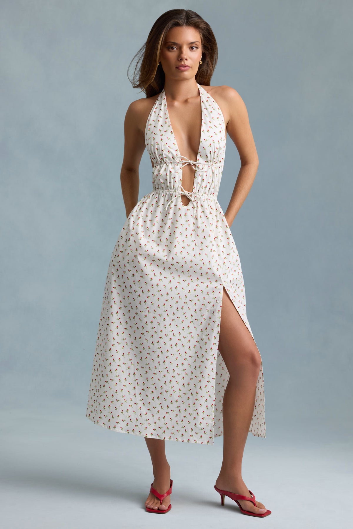 Backless Cotton-Poplin Maxi Dress in Rose Print