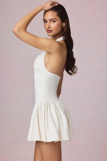 Broderie Anglaise Halterneck Mini Dress in White