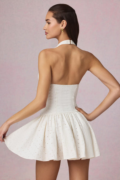 Broderie Anglaise Halterneck Mini Dress in White