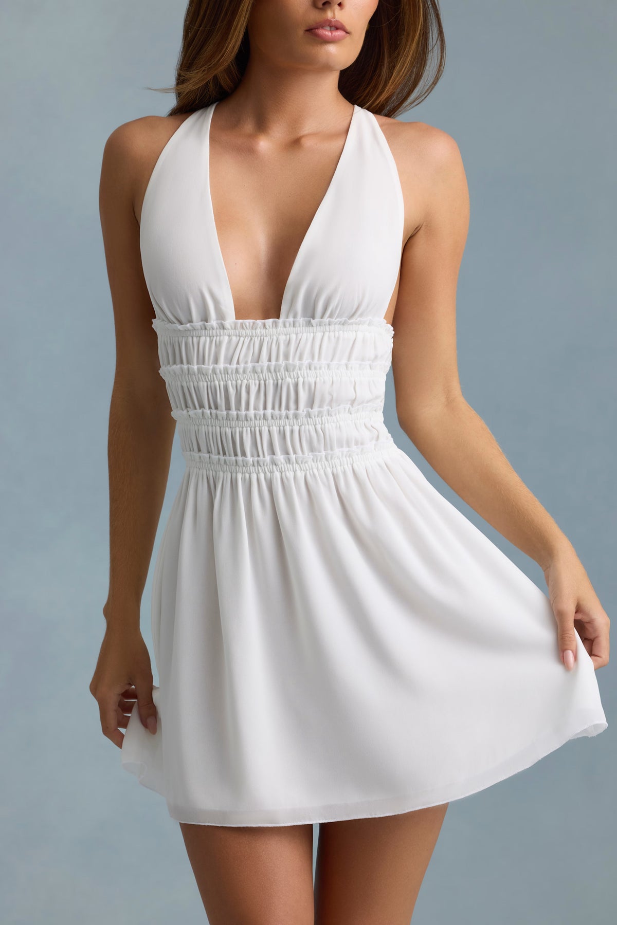 Ruched Corset Mini Dress in White