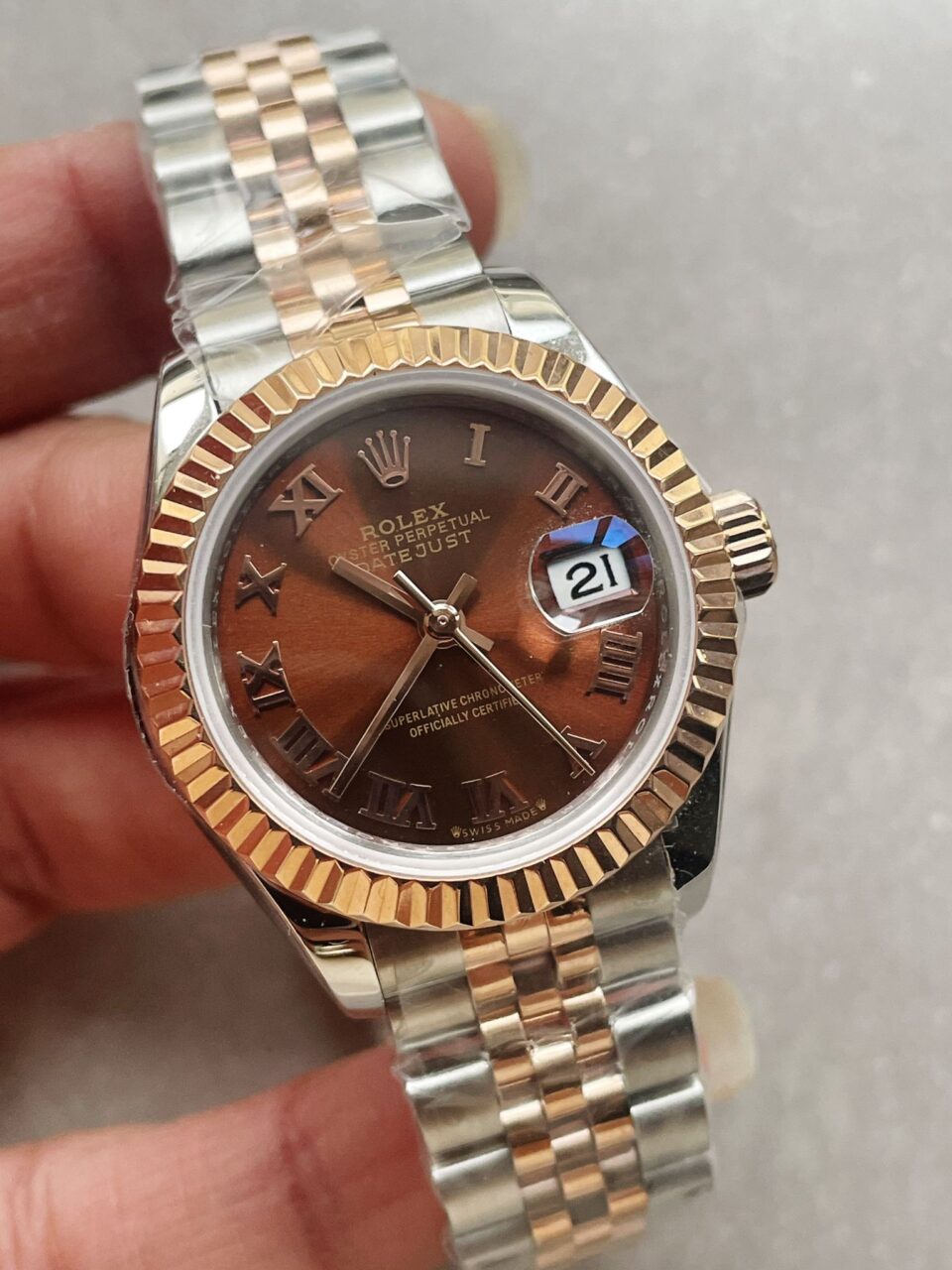 KZF Factory 1:1 Rolex Datejust 28mm 904L RG/SS Brown Dial A2671