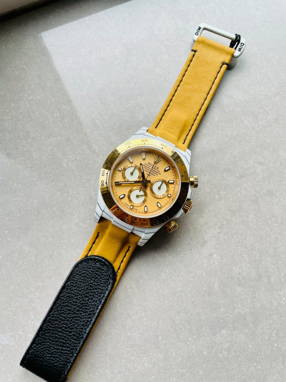 DIWF Factory 1:1 Rolex Daytona DIW White Carbon/YG  Best Edition Gold Dial A7750