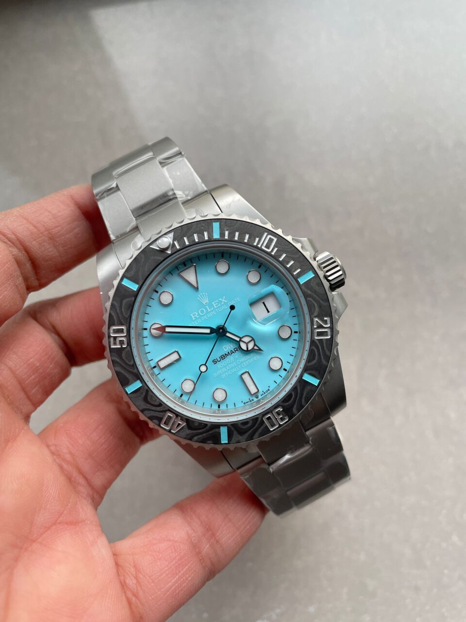 DIWF FACTORY 1:1 Rolex Submariner Sandblasted  Best Edition Carbon Bezel Tiffany Blue Dial Dial VR3135