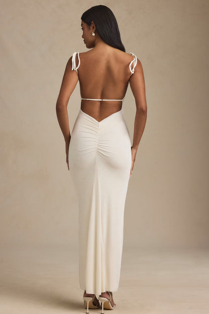 Textured Jersey Backless Maxi Dress in Ivory