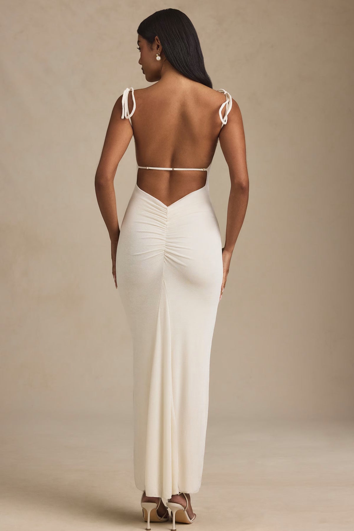 Textured Jersey Backless Maxi Dress in Ivory