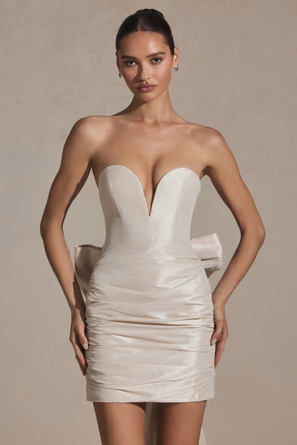 Bow-Detail Strapless Mini Dress in Ivory