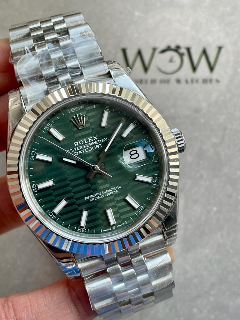 VSF Factory 1:1 Rolex Datejust 41mm 126334 904L SS Fluted Bezel Patterned Green MOTIF Dial VS3235