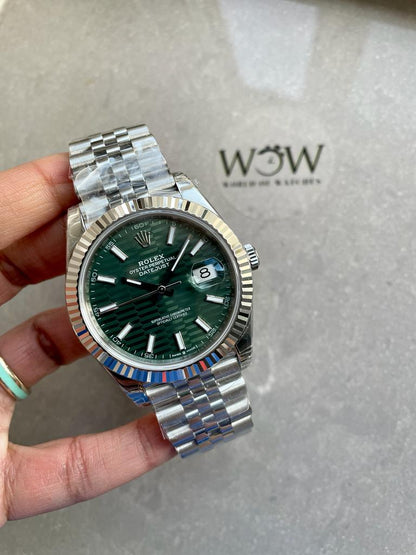 VSF Factory 1:1 Rolex Datejust 41mm 126334 904L SS Fluted Bezel Patterned Green MOTIF Dial VS3235