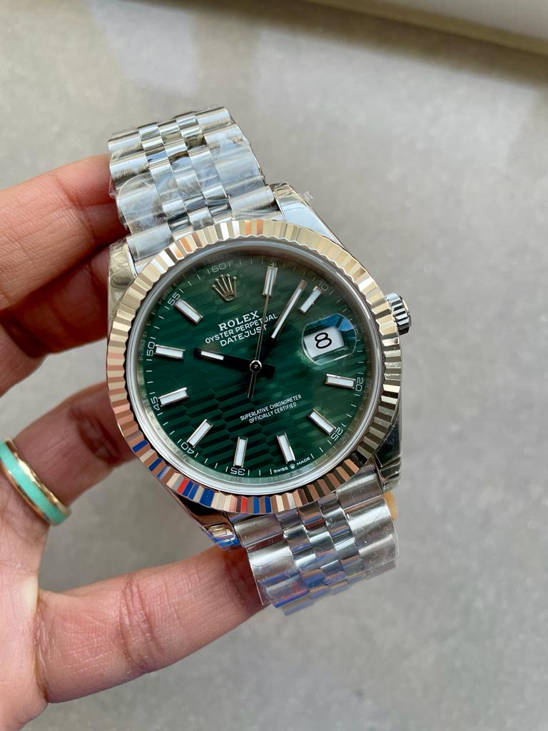 VSF Factory 1:1 Rolex Datejust 41mm 126334 904L SS Fluted Bezel Patterned Green MOTIF Dial VS3235