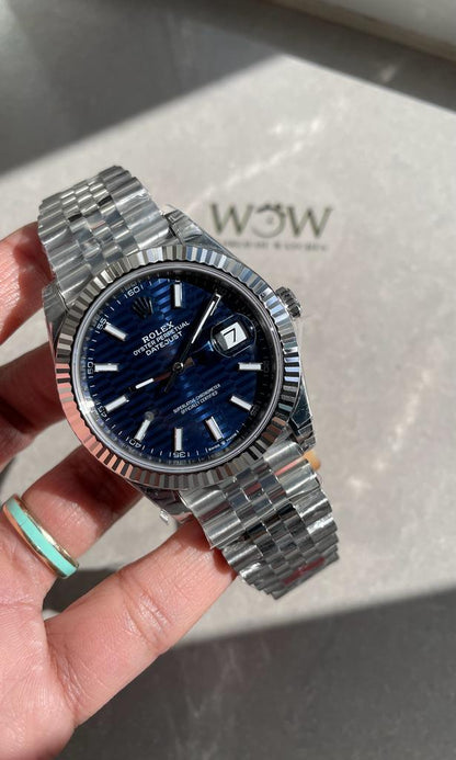 VSF Factory 1:1 Rolex Datejust 41mm 126334 904L SS Fluted Bezel Patterned Blue MOTIF Dial VS3235