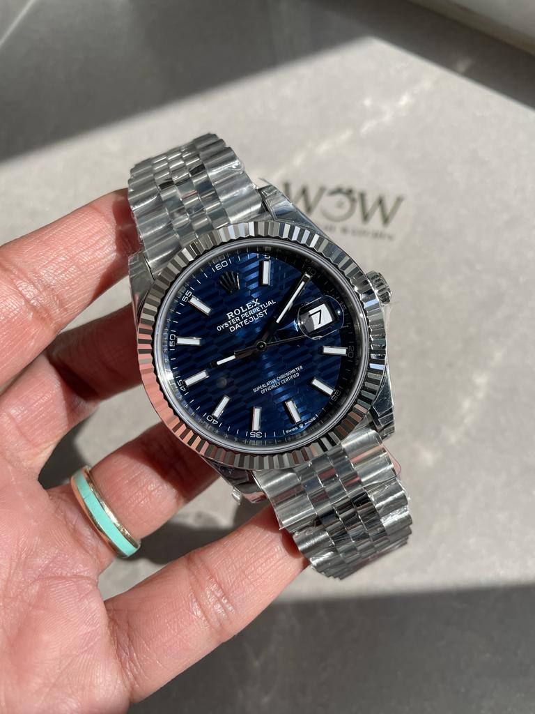 VSF Factory 1:1 Rolex Datejust 41mm 126334 904L SS Fluted Bezel Patterned Blue MOTIF Dial VS3235