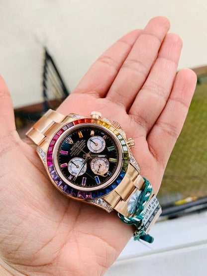 BLF Factory 1:1 Rolex Daytona 116589RBOW YG Rainbow Crystal Best Edition Black Dial A4130