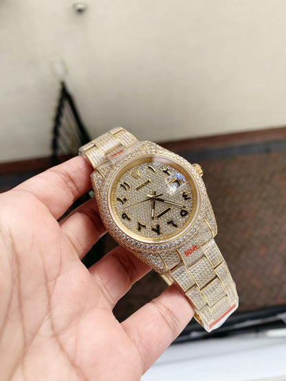 Rolex OYSTER PERPETUAL 41mm 904L SS SILVER/GOLD MOISSANITE DIAMONDS BRACELET AND DIAL A2824 iced out