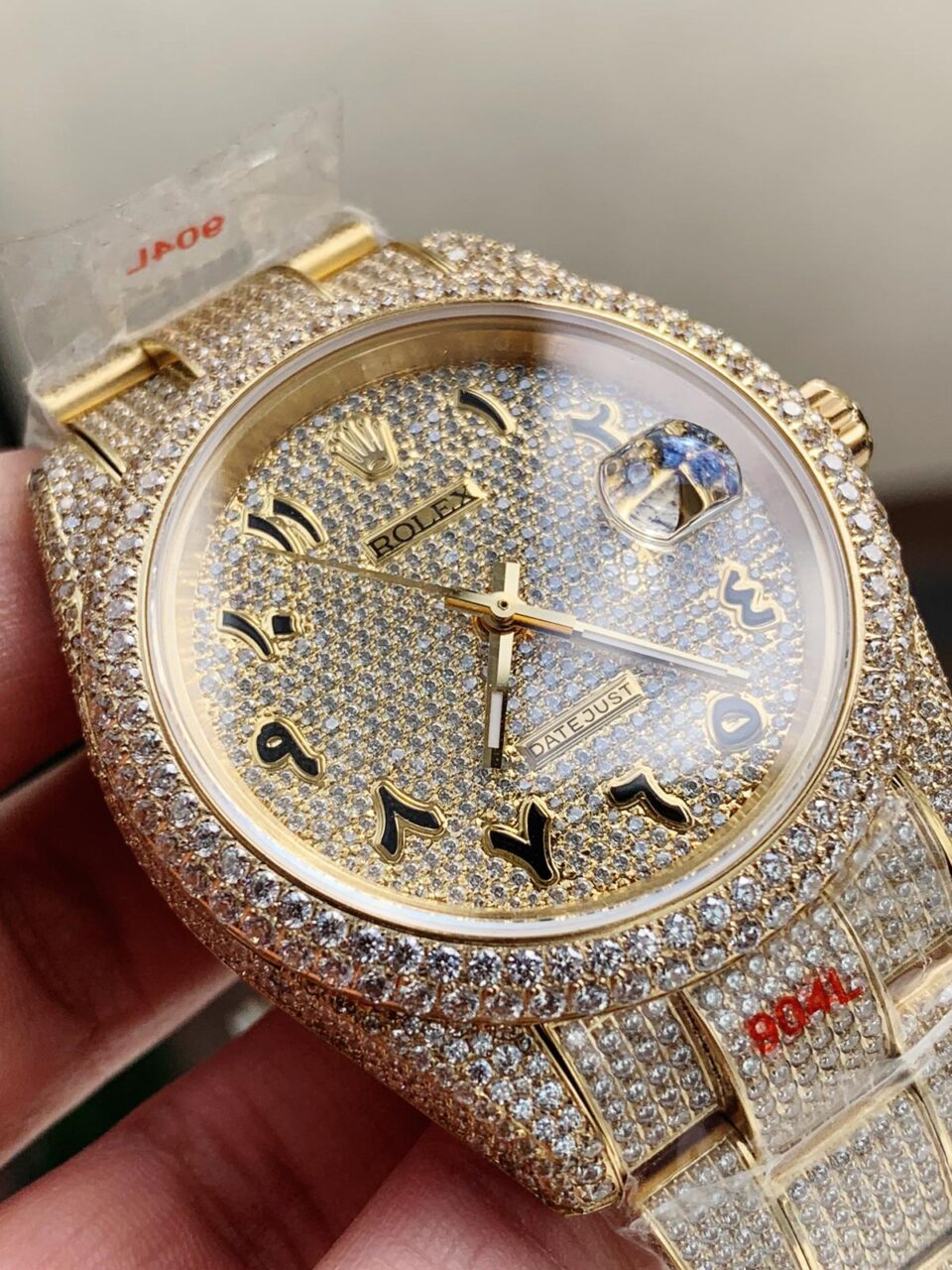 Rolex OYSTER PERPETUAL 41mm 904L SS SILVER/GOLD MOISSANITE DIAMONDS BRACELET AND DIAL A2824 iced out