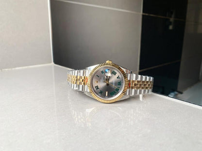 REF Factory 1:1 Best Rolex New DateJust 41 126334 SS/YG Edition Gray Dial Green Roman Markers A3235