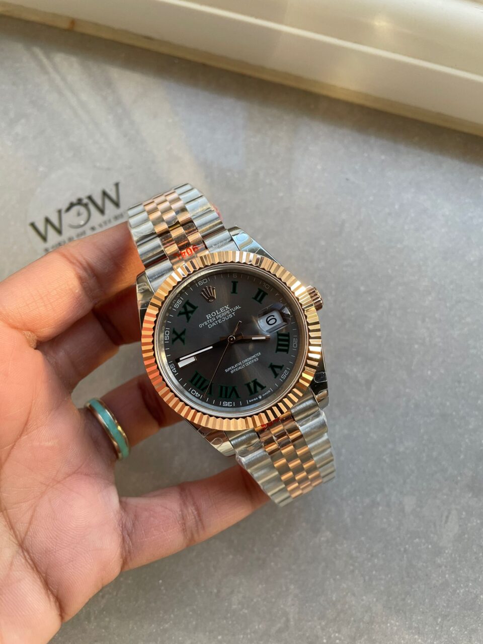 GMF GM Factory 1:1 Rolex DateJust Men 41mm  'wimbledon' RG and SS V2 Grey textured Dial Roman Markers