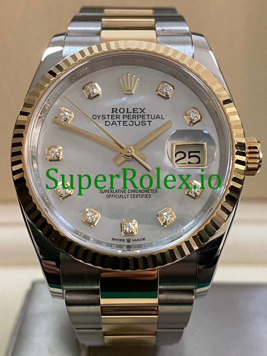 Rolex Datejust 36 Yellow Gold Mother of Pearl Diamond Dial Ref.126233