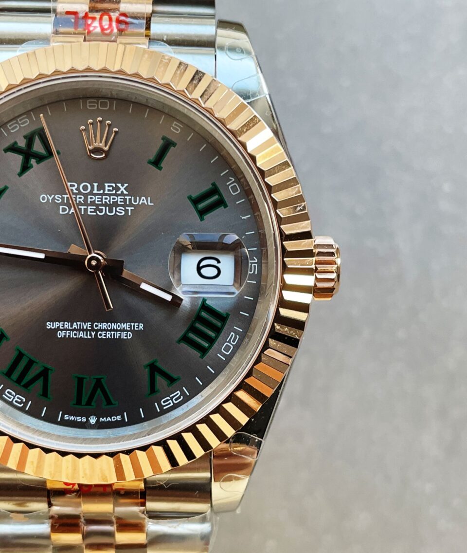 GMF GM Factory 1:1 Rolex DateJust Men 41mm  'wimbledon' RG and SS V2 Grey textured Dial Roman Markers
