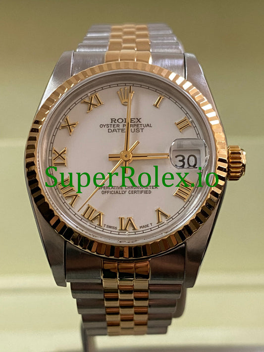 Rolex Datejust 31 Yellow Gold White Roman Dial Ref.68273
