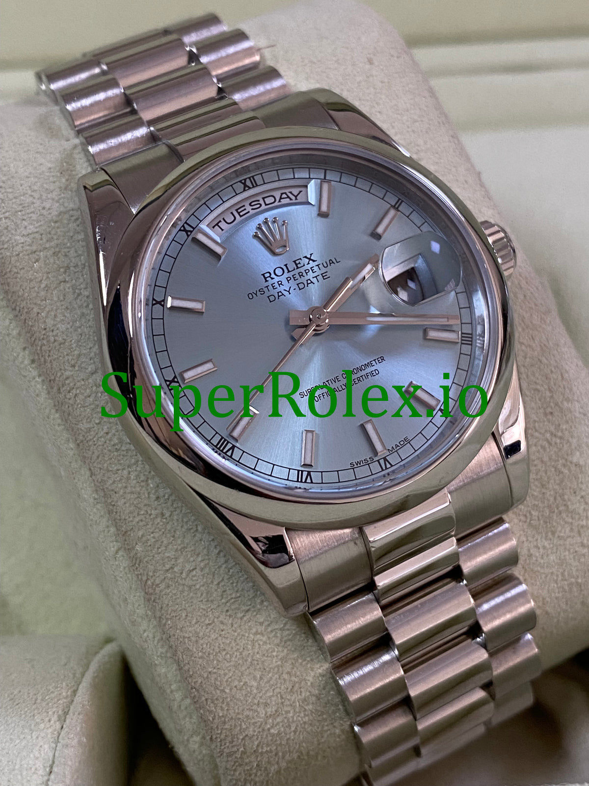Rolex Platinum Day-Date 36MM Ice Blue Index Dial Ref.118206