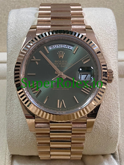 Rolex Day-Date 40MM Everose Gold Ref.228235 Olive Green Roman Dial