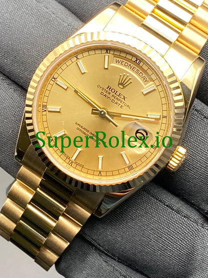 Rolex Day-Date 36MM Yellow Gold Champagne Index Dial Ref.118238
