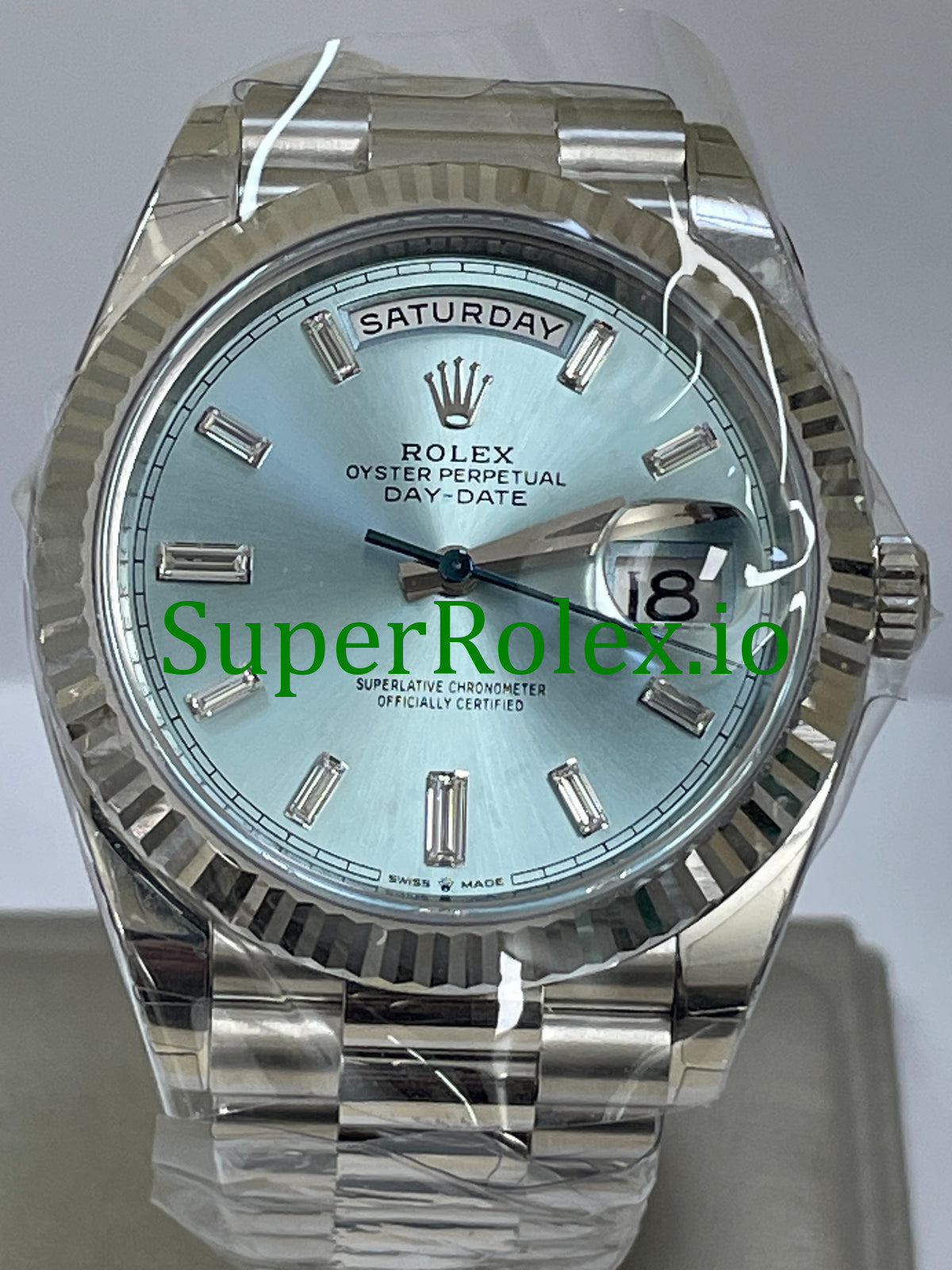 Rolex Platinum Day-Date 40MM Ref.228236 - Ice Blue Baguette Diamond Dial