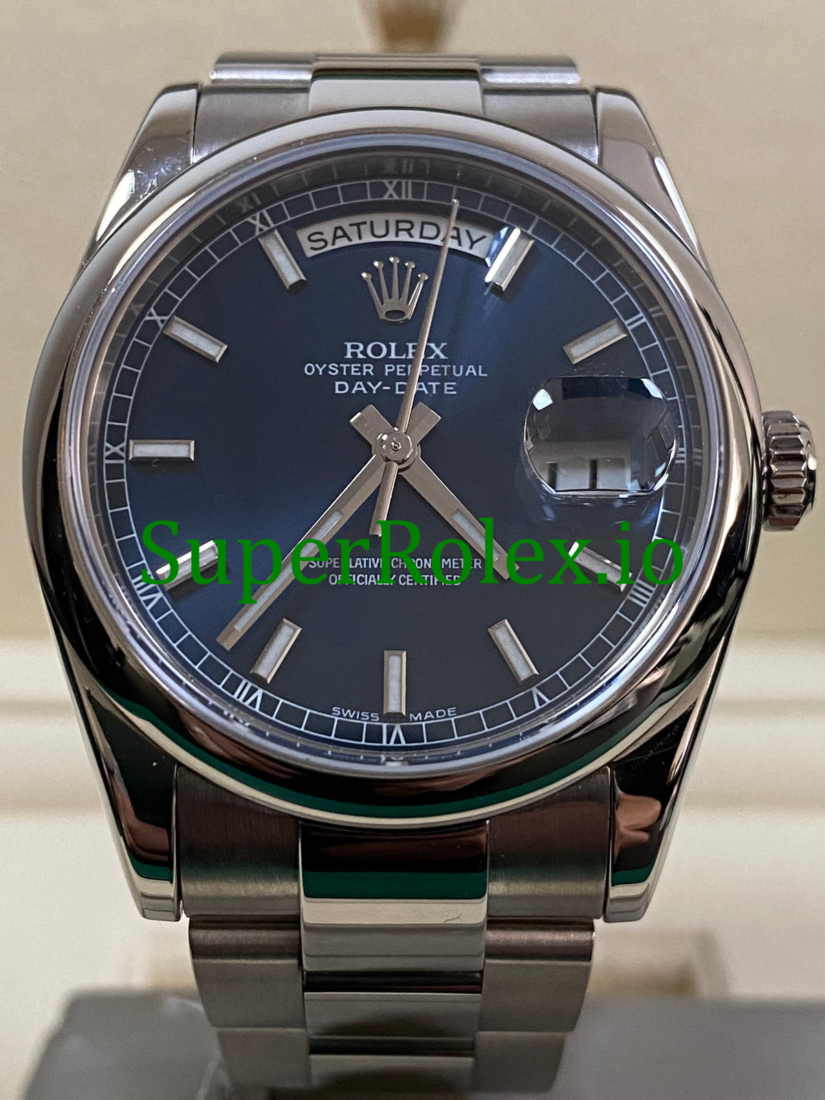 Rolex Day-Date 36MM White Gold Blue Index Dial Ref.118209