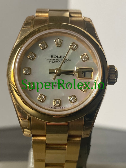 Rolex Lady-Datejust 26 Yellow Gold Mother of Pearl Diamond Dial Ref.179168