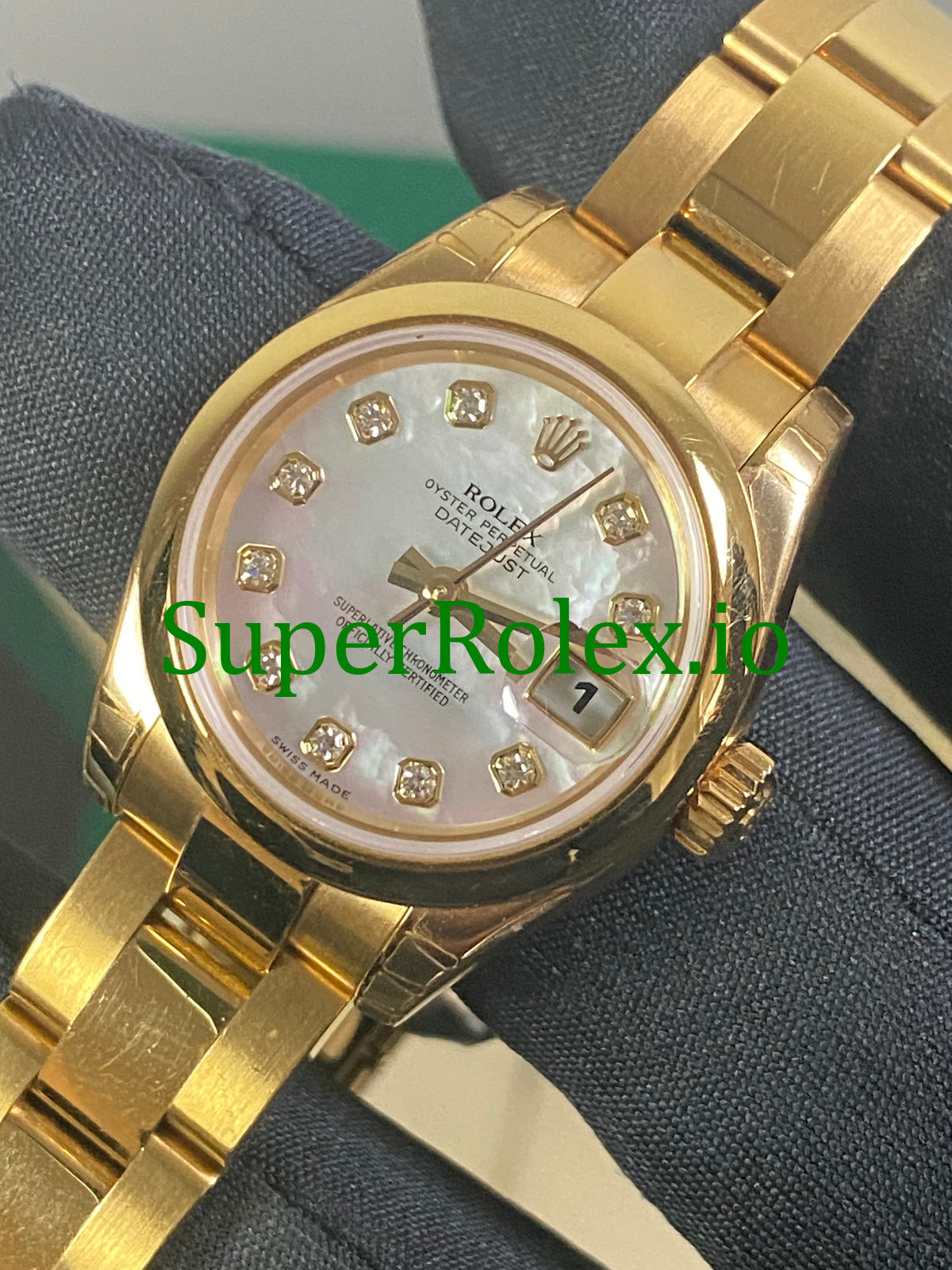 Rolex Lady-Datejust 26 Yellow Gold Mother of Pearl Diamond Dial Ref.179168