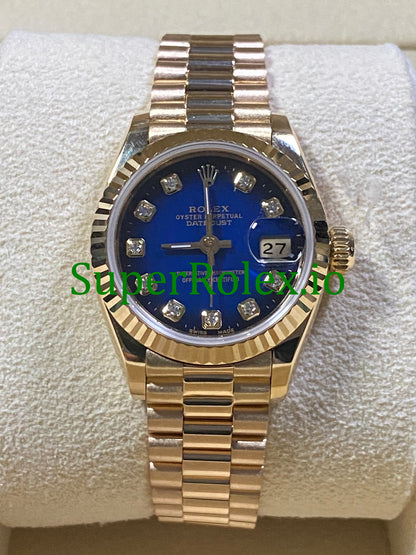 Rolex Lady-Datejust 26MM Yellow Gold Blue Vignette Diamond Dial Ref.69178