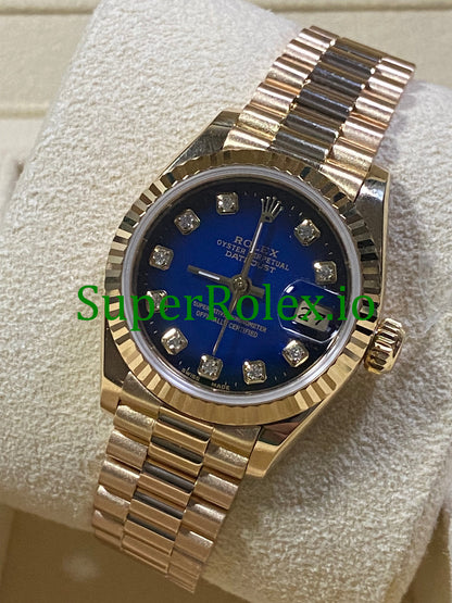 Rolex Lady-Datejust 26MM Yellow Gold Blue Vignette Diamond Dial Ref.69178