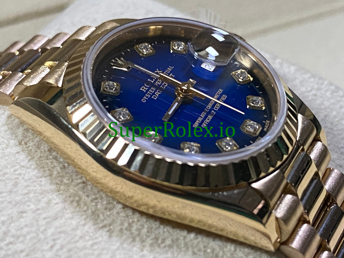 Rolex Lady-Datejust 26MM Yellow Gold Blue Vignette Diamond Dial Ref.69178