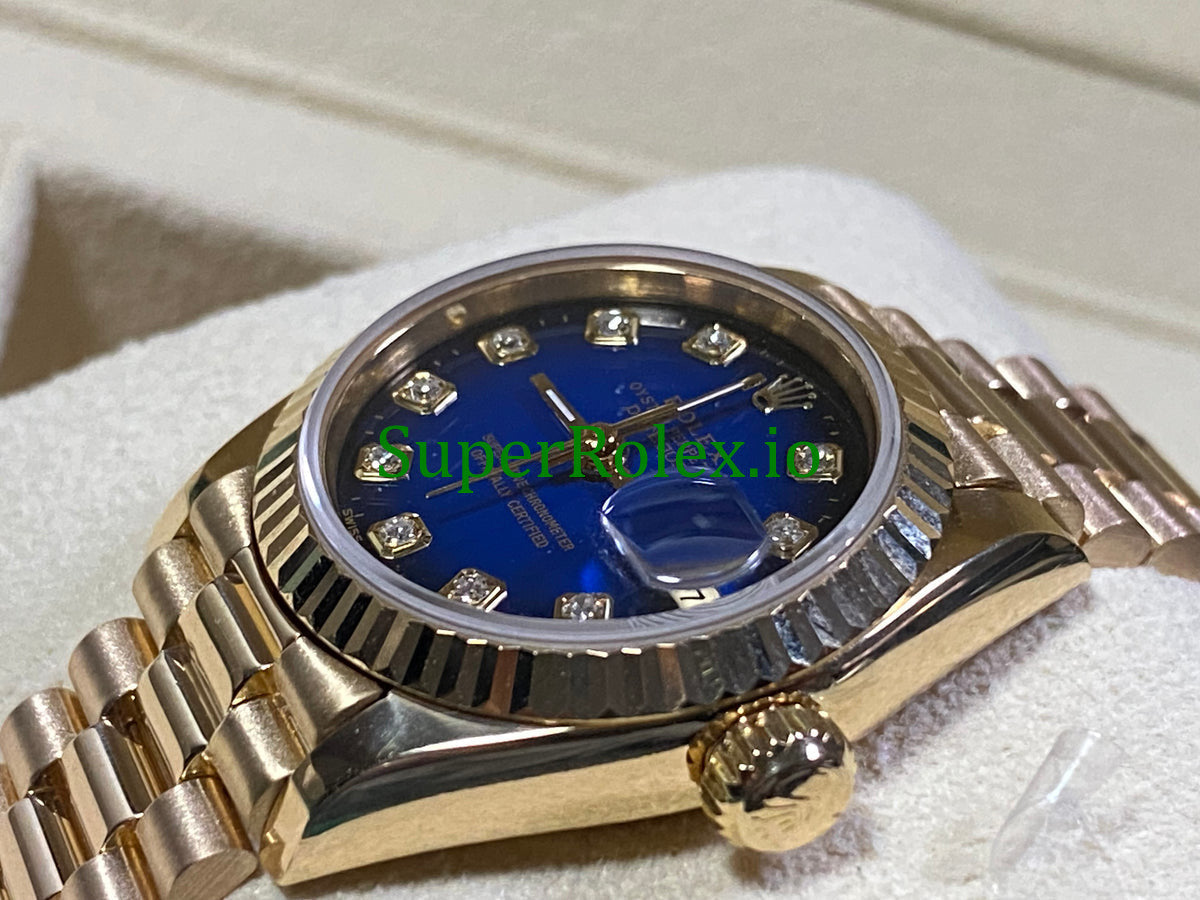 Rolex Lady-Datejust 26MM Yellow Gold Blue Vignette Diamond Dial Ref.69178