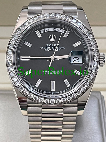Rolex Day-Date 40 White Gold Ref.228349RBR Black Baguette Diamond Dial