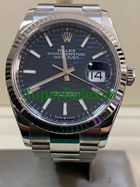 Rolex Datejust 36 Stainless Steel Bright Blue Fluted-Motif Dial Ref.126234